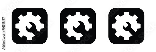 Gear settings icon set. Containing execution, process, system, evaluate, efficiency, operation, optimize icon . Vector illustration. Gear vector icon. Eps 10.