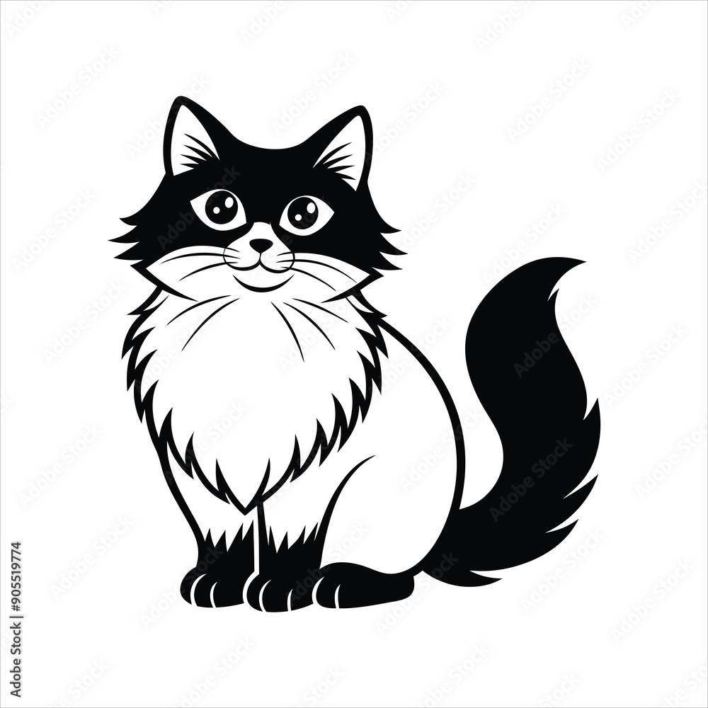 Cute Ragdoll Cat linocut vector Cute Ragdoll Cat linocut vector