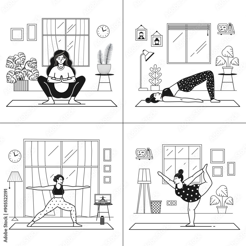 Young Woman Doing Home Workout and Yoga ad Room Young Woman Doing Home Workout and Yoga ad Room