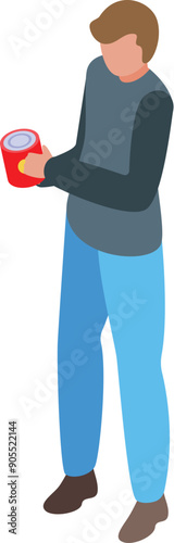 Young man is holding a donation box, participating in a charitable event to raise funds for a good cause