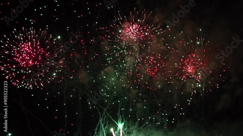 Firework celebrate an American National Day anniversary party in night background. Beautiful Fireworks Concept.