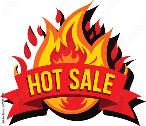 Exclusive Hot Sale Badges: Flaming Deal Banners, Hot Discount Price Labels, and Promotional Offer Tags with Fiery Frames for Store Sales and Shopping Specials, Vector Design