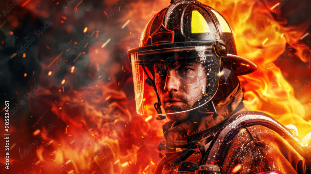 Blurred image firefighter in action with intense flames Blurred image firefighter in action with intense flames