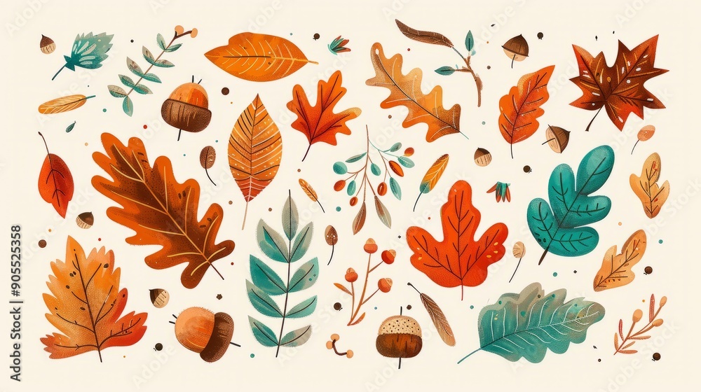 A variety of leaf shapes. Oak maple, and other deciduous tree leaves A variety of leaf shapes. Oak maple, and other deciduous tree leaves