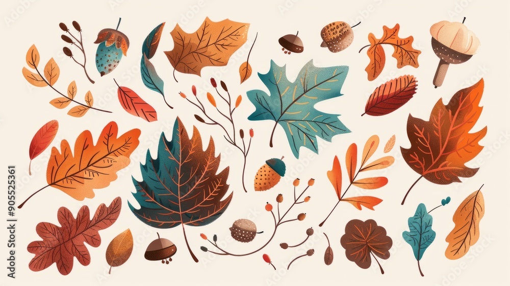 Fototapeta premium A variety of leaf shapes. Oak maple, and other deciduous tree leaves