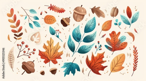 A variety of leaf shapes. Oak maple, and other deciduous tree leaves