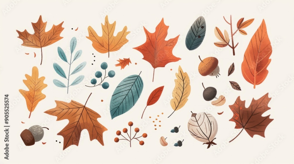 Fototapeta premium A variety of leaf shapes. Oak maple, and other deciduous tree leaves