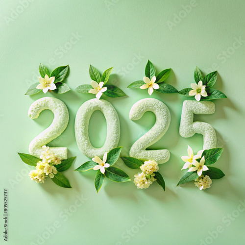 Happy New Year, holidays, Merry Christmas, 2025 with flowers, background. The design of the map. Bright light, luxurious, premium, Generating artificial intelligence, Christmas Winter snow theme, Deco