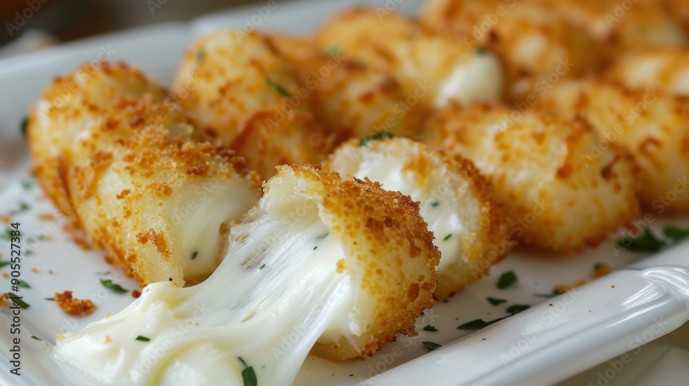 A plate of food with a piece of cheese that has been pulled apart A plate of food with a piece of cheese that has been pulled apart