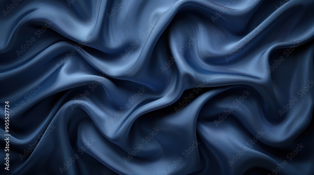 Fototapeta premium Elegant blue fabric with smooth waves and rich texture, perfect for backgrounds or textile design projects.