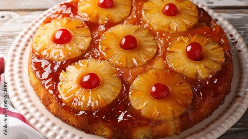 A pineapple upside down cake with a cherry on top