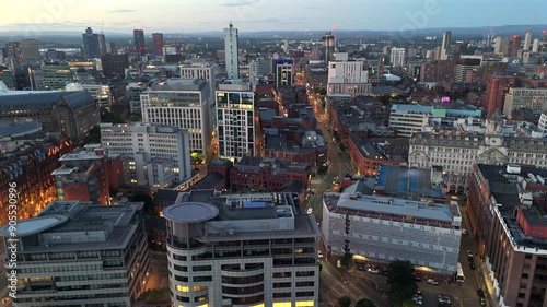 Aerial view of Manchester cityscape with old and new buildings photo