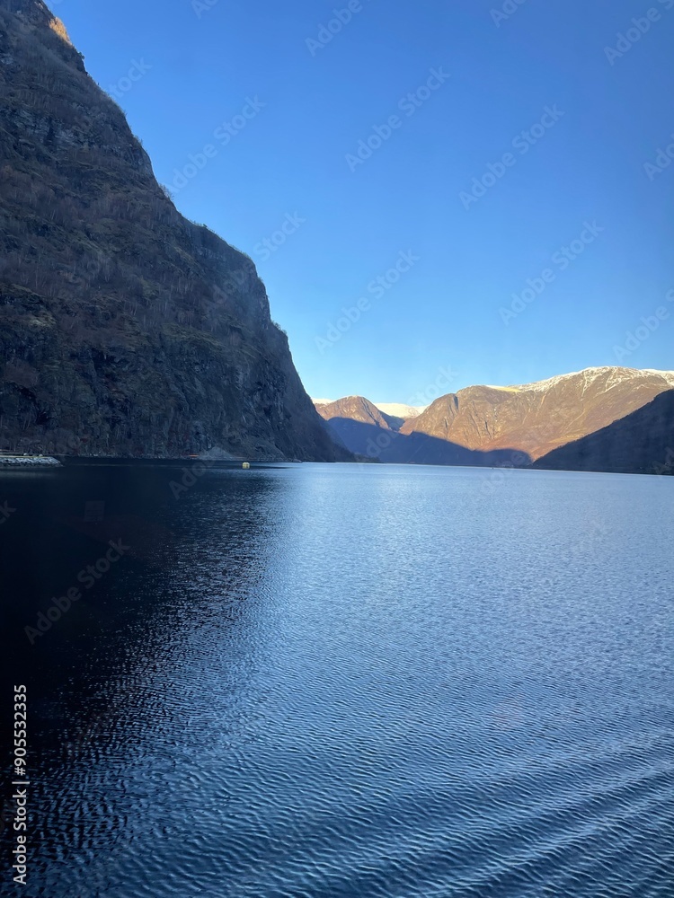 Obraz premium Fjord in Norway as seen from boat November 2024
