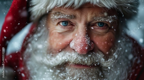 Cheerful Elderly Man Dressed As Santa Claus Smiling In The Snowy Winter Wonderland