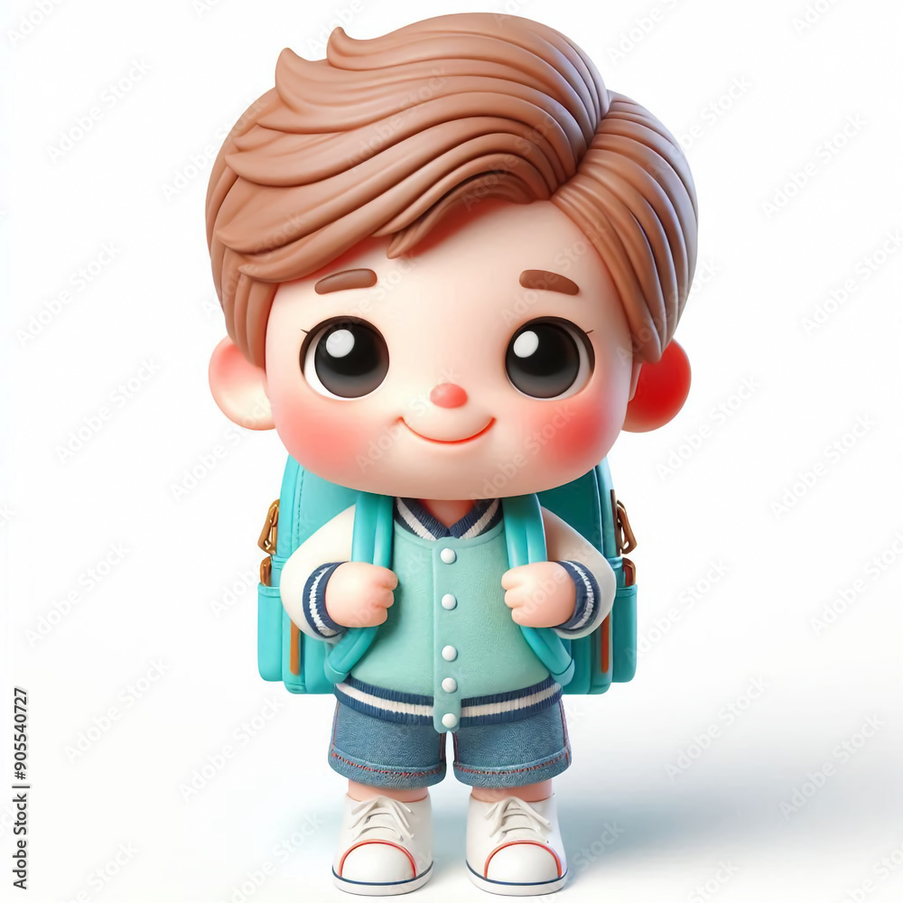3D funny and happy child with backpack. Back to school concept 3D funny and happy child with backpack. Back to school concept