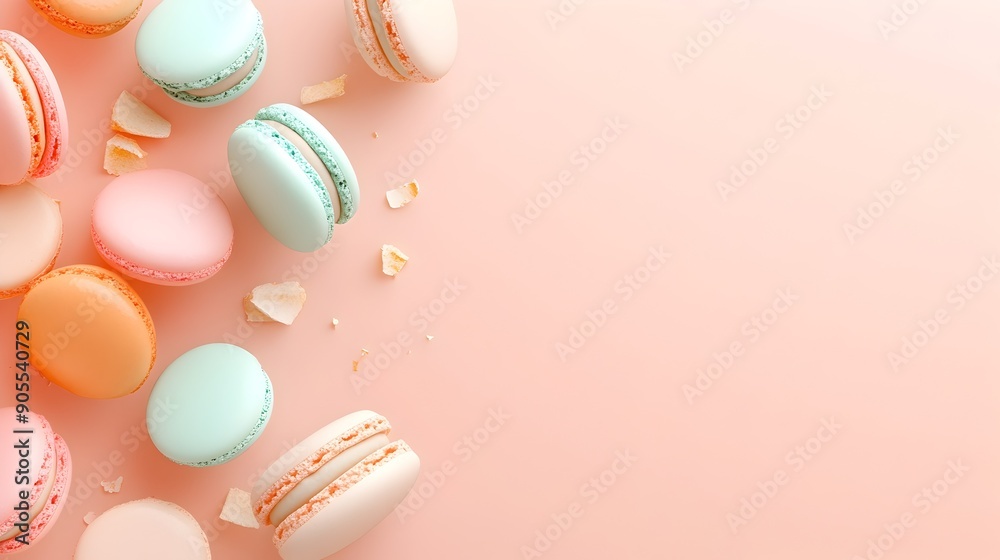 Fototapeta premium Vibrant Macarons on Pastel Background with Copy Space for Branding or Text