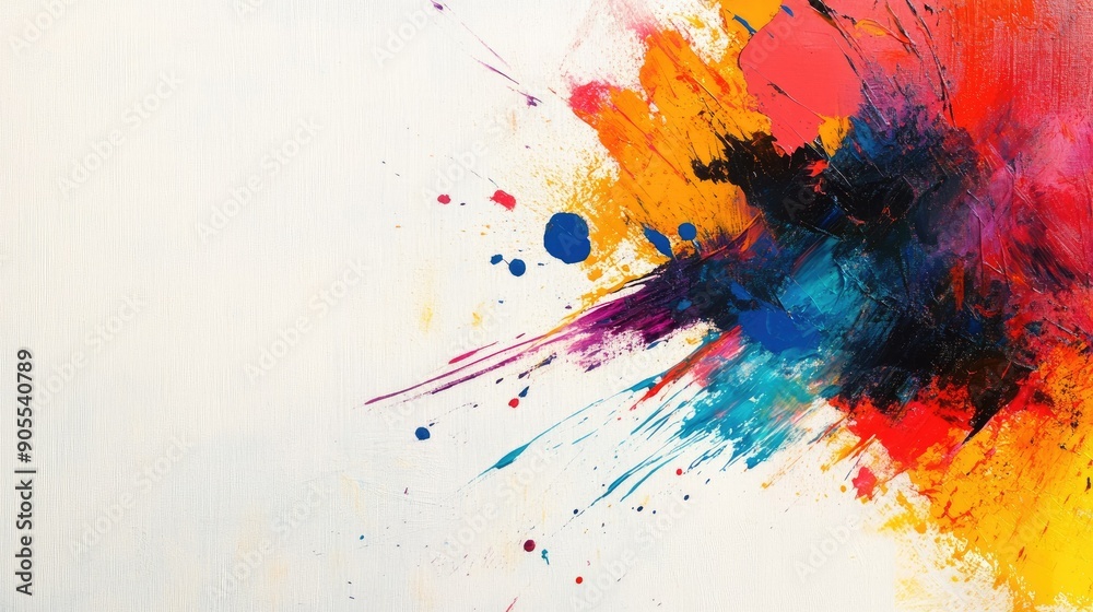 Fototapeta premium Abstract background with a colorful, paint splatter on a white canvas