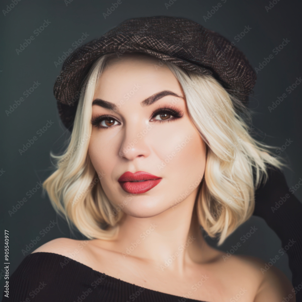 Blurred image stylish woman in a dark hat with red lipstick. Blurred image stylish woman in a dark hat with red lipstick.