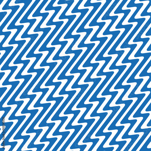 Seamless striped geometric pattern with vertical zigzag blue and white lines. Abstract geometric design. Modern style. 