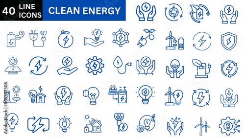 Clean Energy  icon set. Green energy icon set. Collection of clean and green  energy, ecology and green electricity icons. Ecology concept. photo