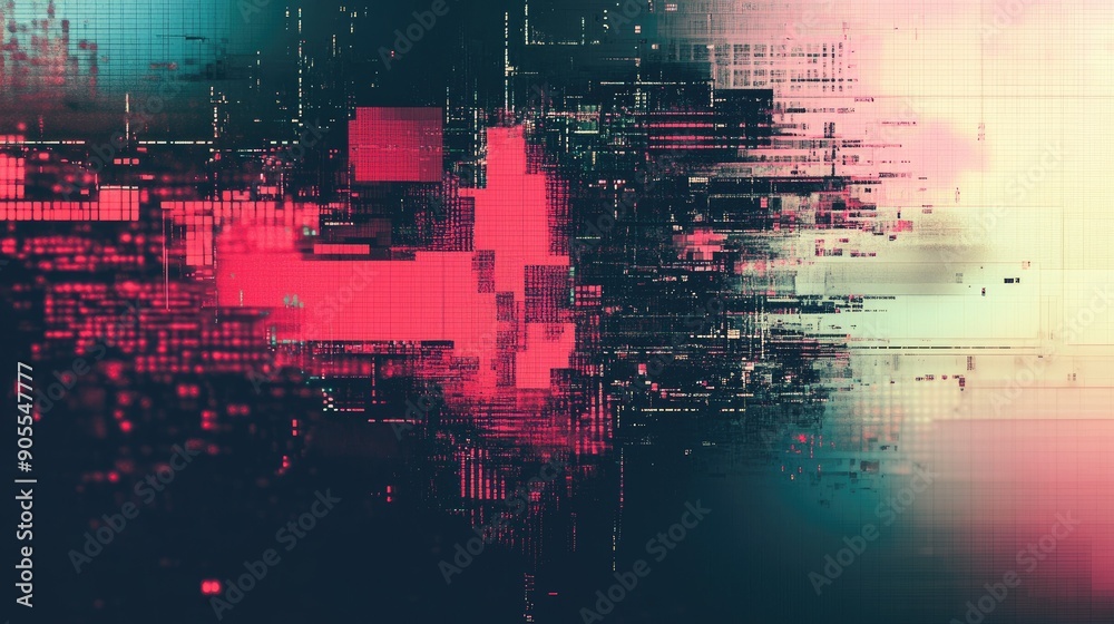 Obraz premium Abstract digital glitch effect with distorted pixels and noise