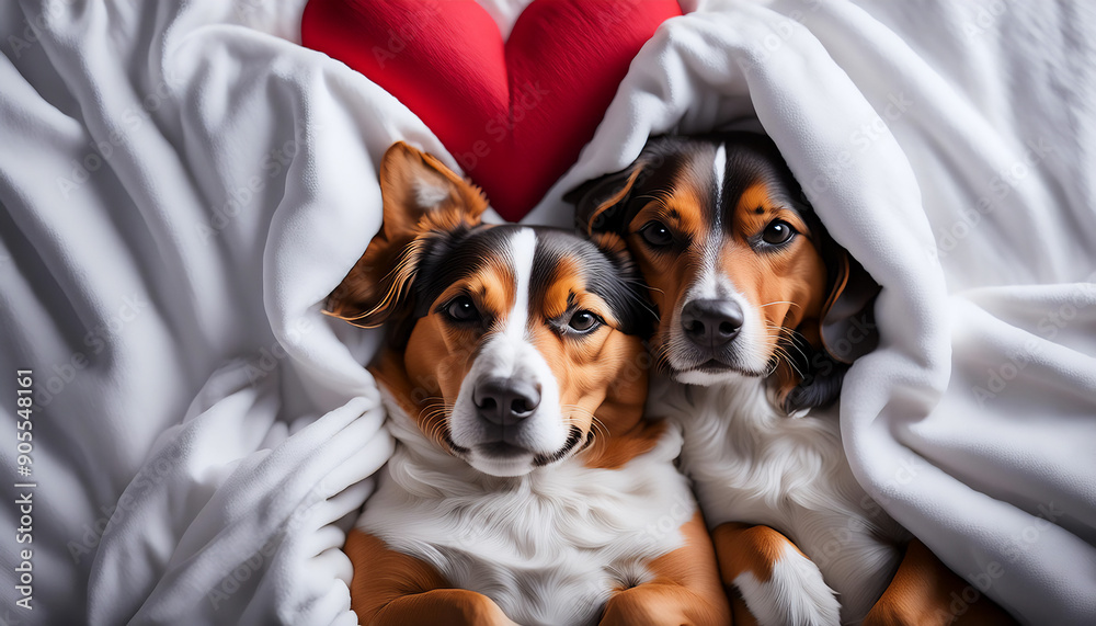 couple of dogs in love sleeping together under the blanket Stock Photo ...