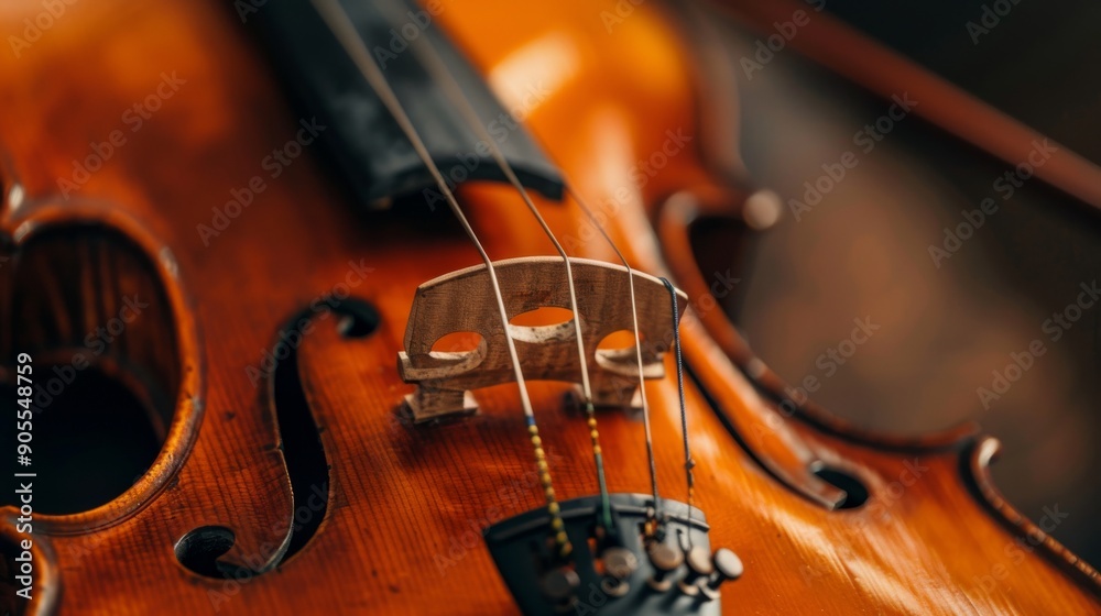 Close-up of a violin's bridge and strings, showcasing the intricate details of a classic musical instrument. Close-up of a violin's bridge and strings, showcasing the intricate details of a classic musical instrument.