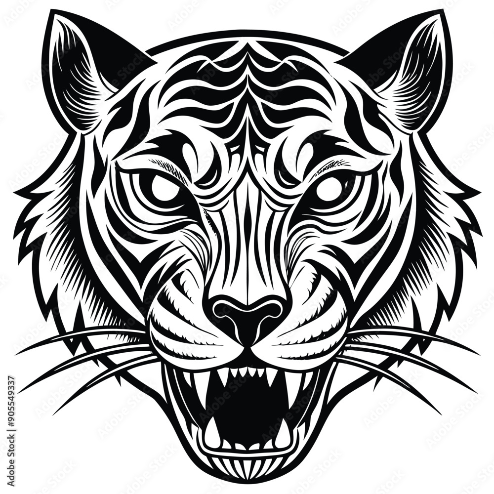 Obraz premium Black and white Tiger outline vector 