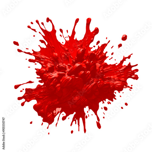 Splashes of red viscous liquid, vector realistic isolated 3d. Red paint or tomato ketchup splash for food background with texture