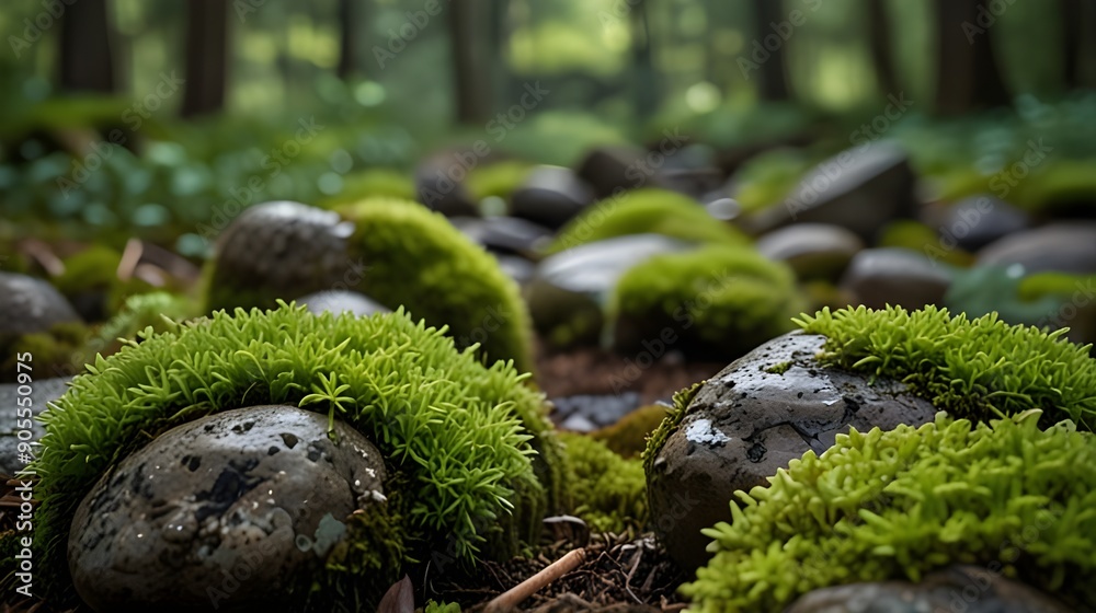 Moss-covered stones with new plants growing between them
Moss-covered stones with new plants growing between them