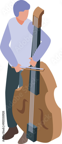 Musician is playing contrabass during a classical music concert rehearsal