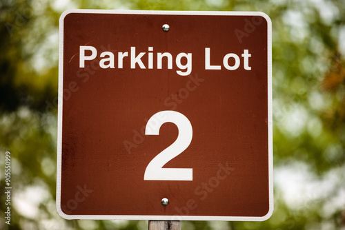 Parking Lot #2 sign, close up, at Kohler Andrae State Park, Sheboygan, Wisconsin photo