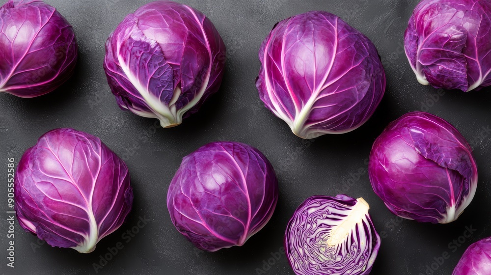 Fresh purple cabbages, vivid color, textured surface, flat design illustration, ultra HD, Fresh purple cabbages, vivid color, textured surface, flat design illustration, ultra HD,