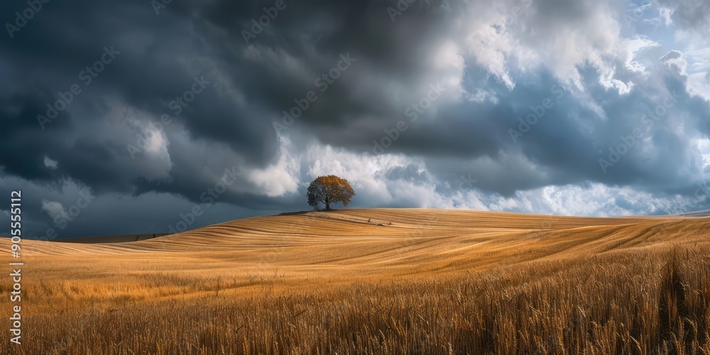 Beautiful shot of wheat field with cloudy sky. AI generation. Beautiful shot of wheat field with cloudy sky. AI generation.