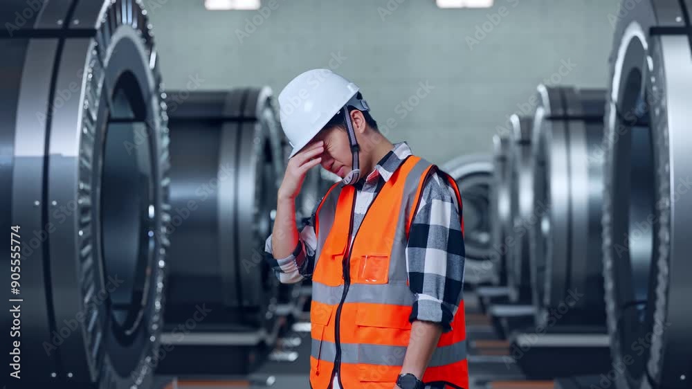 custom made wallpaper toronto digitalSide View Of Asian Male Engineer With Safety Helmet Having A Headache While Working In Metal Factory