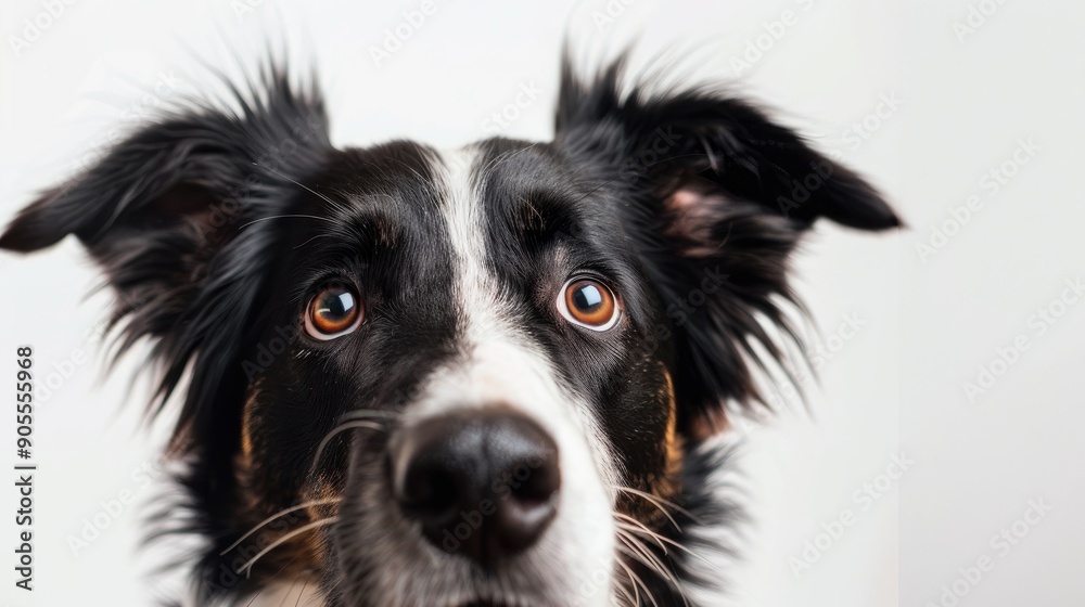 Cute Border Collie mix looking at the camera on white background Cute Border Collie mix looking at the camera on white background