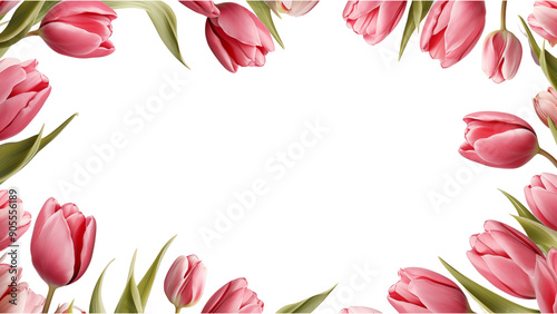 Red tulip flower border frame.