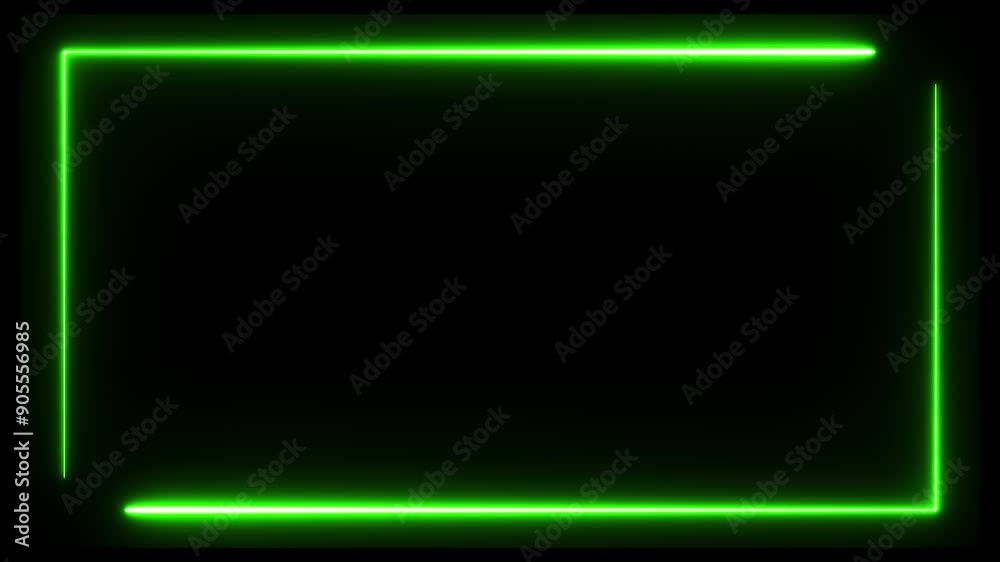 Abstract neon rectangle frame animation screen looping. Neon background. 4K Retro neon green template soft color background. Live concert wall neon gradient web element
