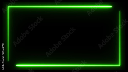 Abstract neon rectangle frame animation screen looping. Neon background. 4K Retro neon green template soft color background. Live concert wall neon gradient web element
