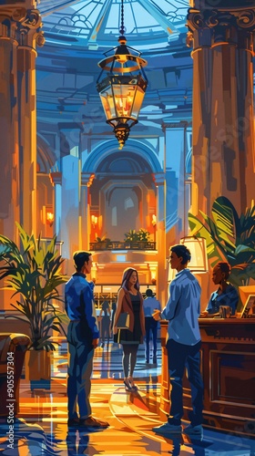 A Group of People Meeting in a Grand Hall