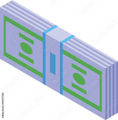 Stack of green banknotes is wrapped with a violet ribbon, illustrating wealth, savings, and financial success