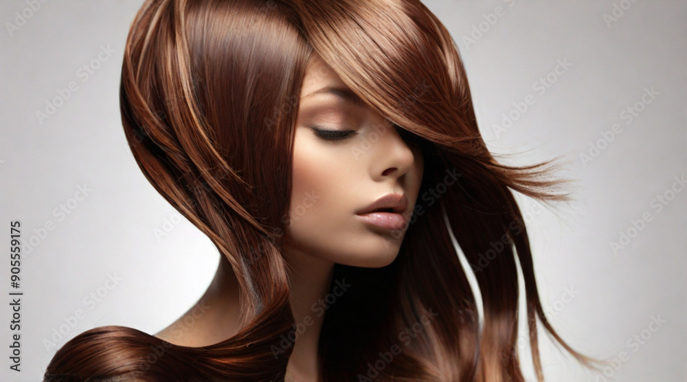 Fototapeta premium Beautiful model with long smooth healthy brown hair