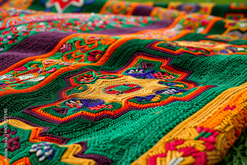 Tibetan sand mandala being meticulously crafted by monks, with intricate patterns and vibrant colors symbolizing the impermanence of life and the interconnectedness of all beings