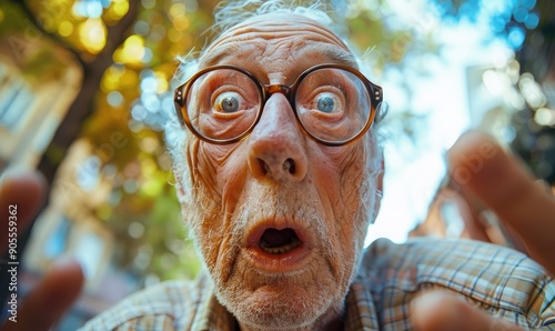Unflattering Selfie of an Old Man with Awkward Expression Taken with iPhone, Wide Angle, Shocked and Funny