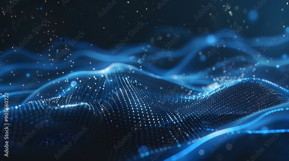 Abstract blue tech background with digital waves, network system with artificial neural connections and cyber quantum computing Abstract blue tech background with digital waves, network system with artificial neural connections and cyber quantum computing