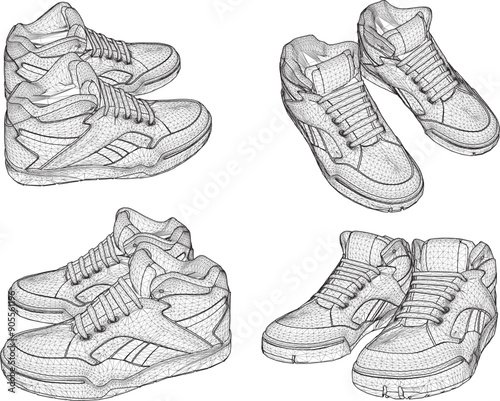 Vector sketch illustration design of men's fashion sports shoe sandals, sneakers model for exercise
