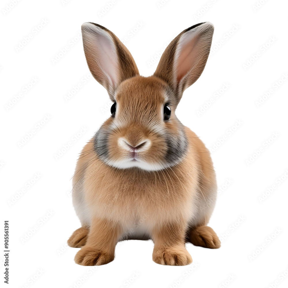 rabbit sitting and looking forward isolated on transparent background