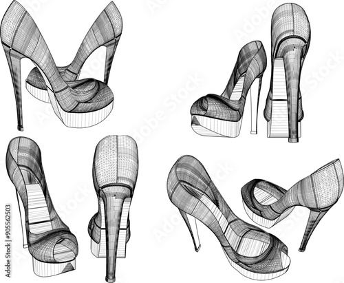 Vector sketch illustration design of women's fashion high heel sandals, luxury models for events 