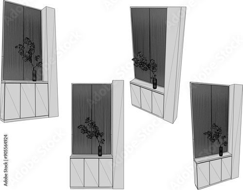 Vector sketch illustration design, silhouette drawing of furniture, cupboard, wardrobe, room partition