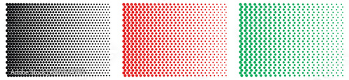 Horizontal gradient in monochrome halftone style with randomly scattered dots color full.